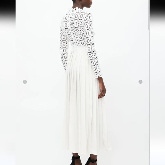 White Lace Top Pleated Midi Dress - Woman - Picture 2 of 5